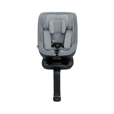 Cadeira auto para bebé cinza com base negra e arnês de três pontos