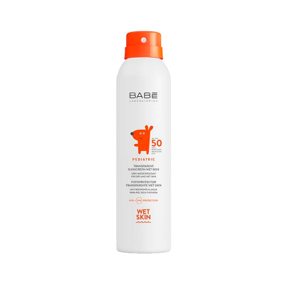 Frasco de protetor solar spray pediátrico FPS 50 da marca Babe Laboratorios