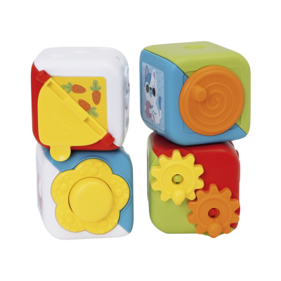 Cubos de brincar para bebés coloridos com diferentes texturas e mecanismos
