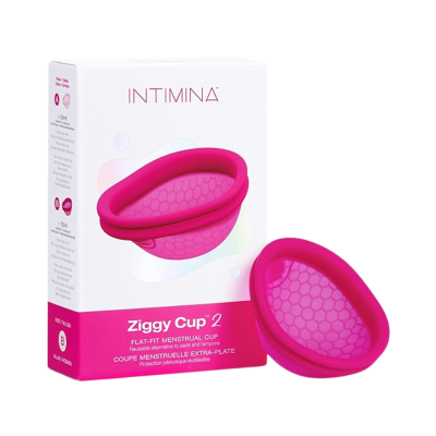 Copo menstrual rosado Intimina Ziggy Cup 2 com embalagem