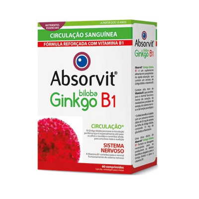 Caixa de suplemento Absorvit Biloba Ginkgo B1 para circulação sanguínea e sistema nervoso
