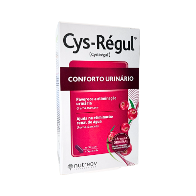 Embalagem de cápsulas Cys-Régul para conforto urinário com texto em português