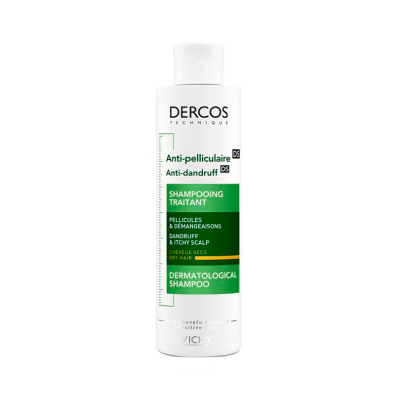 Frasco branco de champô Dercos Technique Vichy anti-caspa