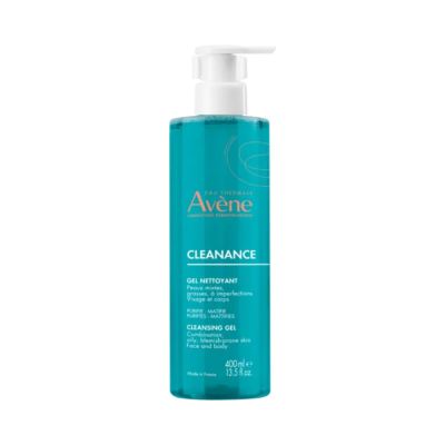 Frasco de gel de limpeza Avène Cleanance azul 400 ml com tampa branca