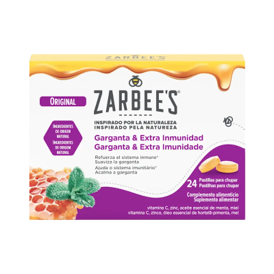 Emb. pastilhas ZARBEES Original 24 un., amarelo, branco e roxo, com mel e hortelã
