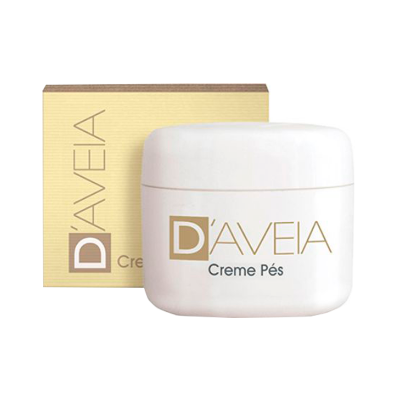 Creme para pés D'Aveia em frasco branco com caixa amarela