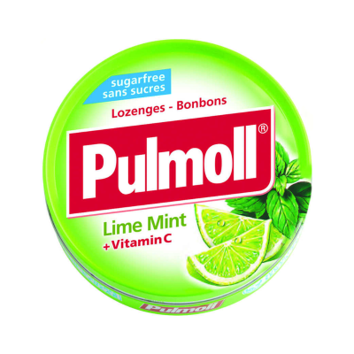 Embalagem verde de pastilhas Pulmoll Lime Mint com vitamina C