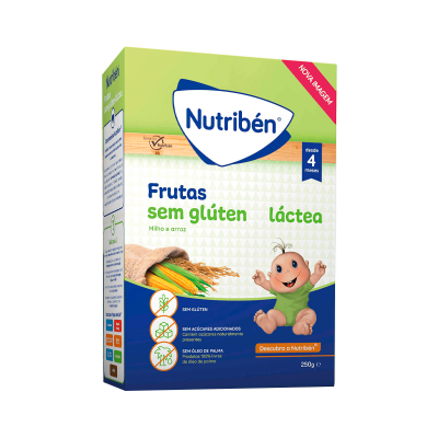 Embalagem produto alimentício Nutriben Frutas sem glúten láctea 250g