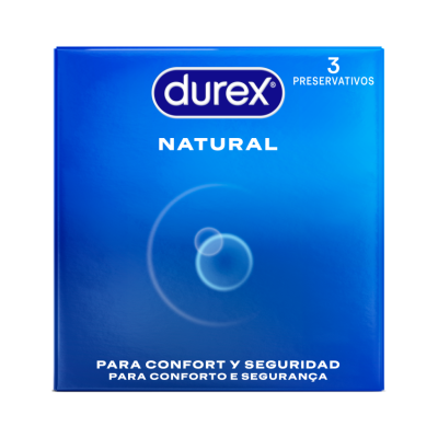 Caixa azul com 3 preservativos Durex Natural