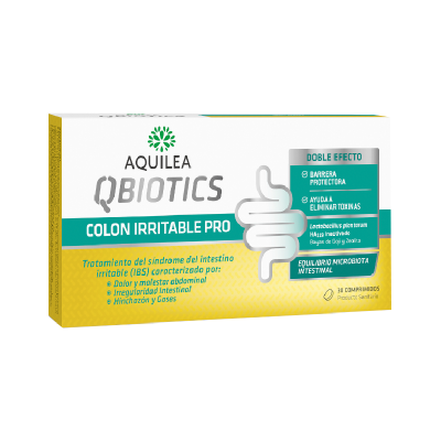 Embalagem de suplemento Aquilea QBiotics Colon Irritable Pro 30 comprimidos