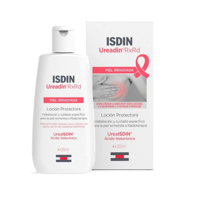Frasco e caixa de loção protectora ISDIN Ureadin Rx Rd para pele irradiada, 250 ml