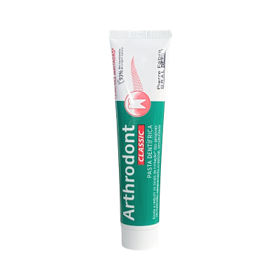 Tubo de pasta dentífrica Arthrodont Classic verde e branco