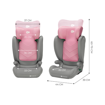 Cadeira auto infantil cinza e rosa com medidas e marca Kinderkraft