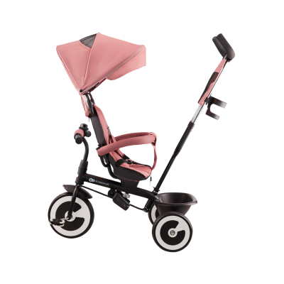 Triciclo infantil cor-de-rosa com capota e pega de empurrar