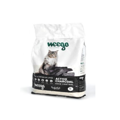 Saco branco de areia para gatos Weego com carvão ativo e imagem de gato