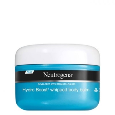 Frasco azul com tampa branca de bálsamo corporal Neutrogena Hydro Boost Whipped Body Balm