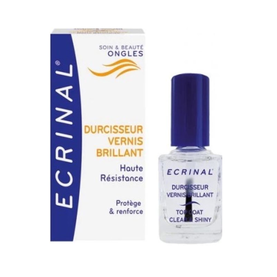 Verniz endurecedor brilhante ECRINAL com embalagem e frasco com tampa azul