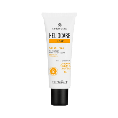 Tubo branco de protector solar Cantabria Labs Heliocare 360º Gel Oil-Free com tampa preta