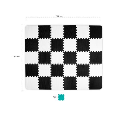 Tapete xadrez preto e branco com quadrados encaixados, 180x150 cm