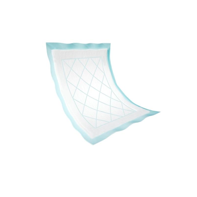 Penso higiénico descartável branco com bordas azuis e padrão quadriculado azul