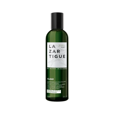 Frasco verde escuro de champô Lazartigue Clear com tampa preta