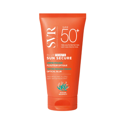 Tubo laranja de creme mousse para proteção solar SPF 50+ da marca SVR