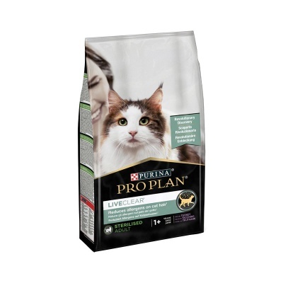 Saco de comida para gatos Purina Pro Plan com imagem de gato e texto informativo