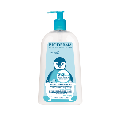 Frasco de creme de limpeza BIODERMA ABCDerm Cold-Cream com doseador azul