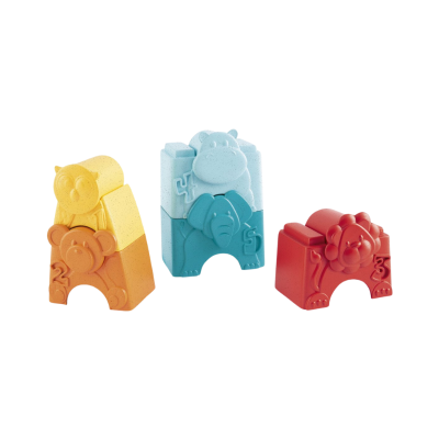 Blocos de construção coloridos com formas de animais e números