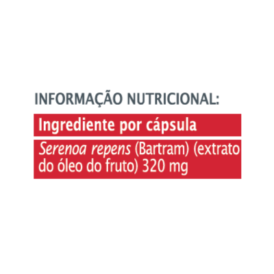 Rótulo com informação nutricional em vermelho e cinzento sobre ingrediente por cápsula.
