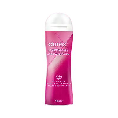 Frasco rosa de lubrificante Durex para massagens com tampa branca