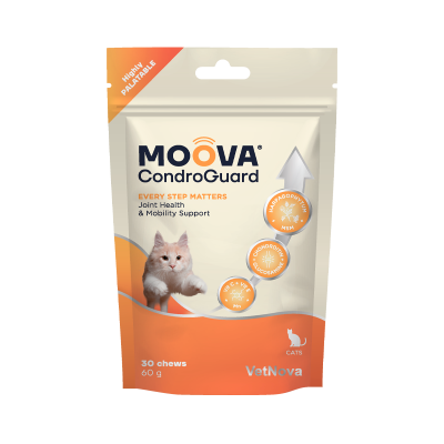 Pacote de suplemento para gatos Moova CondroGuard com design creme e laranja