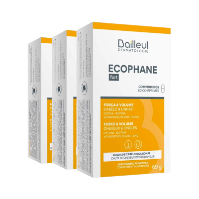 Caixas do suplemento alimentar Bailliant Dermatologie ECOPHANE fort para cabelo e unhas.