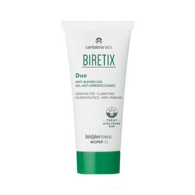 Bisnaga branca de gel anti-imperfeições BIRETIX Duo da Cantabria Labs com tampa verde