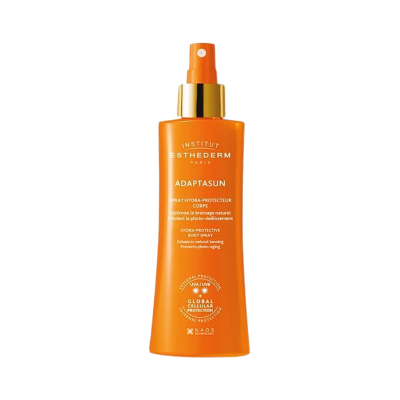 Frasco spray laranja de proteção solar Institut Esthederm Adaptasun