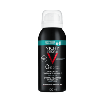 Desodorizante Vichy Homme comprimido preto com tampa branca 100 ml