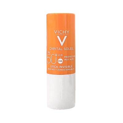 Stick solar Vichy Capital Soleil laranja com tampa branca