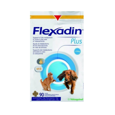 Embalagem branca Flexadin Plus para cães e gatos com vitaminas B e E