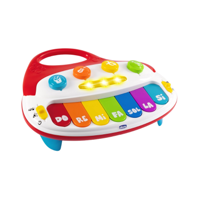 Teclado musical infantil colorido com teclas DO RE MI FA SOL LA SI e luzes