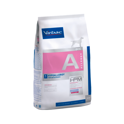 Saco de ração branca Virbac rosa e azul para cães