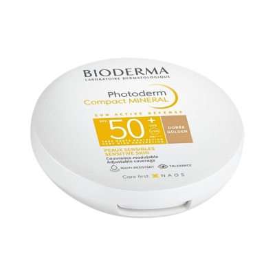 Caixa compacta branca de protetor solar Bioderma Photoderm Compact Mineral SPF 50+