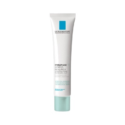 Embalagem de creme hidratante La Roche-Posay Hydraphase branco e azul turquesa