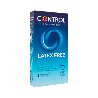 Embalagem de preservativos Control Latex Free, azul e branco, 5 unidades