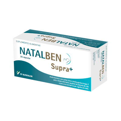 Embalagem de suplemento alimentar Natalben Supra+ com 30 cápsulas