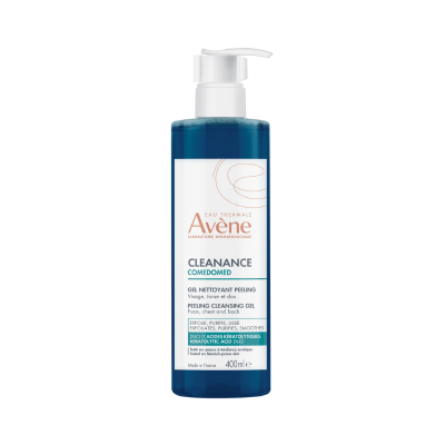 Frasco azul de gel de limpeza peeling Avène Cleanance Comedomed
