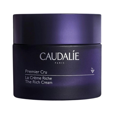Frasco roxo fosco de creme facial Caudalie Premier Cru La Crème Riche