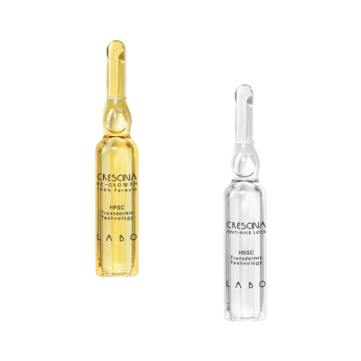 Frascos ampola Crescina amarela e transparente para tratamento capilar
