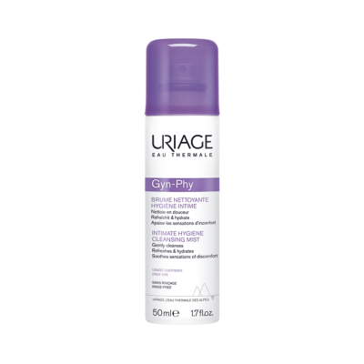 Frasco spray URIAGE Gyn-Phy Higiene Íntima 50 ml com tampa roxa