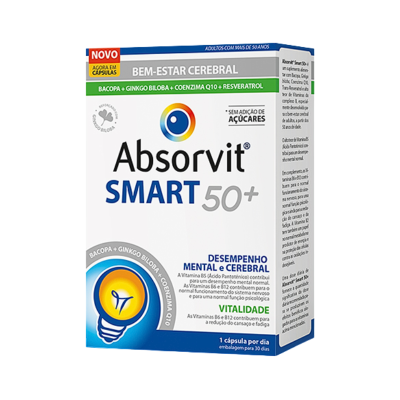 Caixa de cápsulas Absorvit SMART 50+ para o bem-estar cerebral