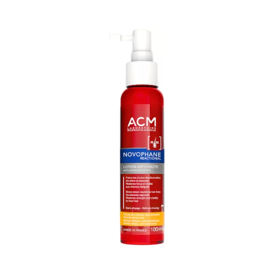 Frasco vermelho de loção anti-queda NOVOPHANE REACTIONAL com pump branco